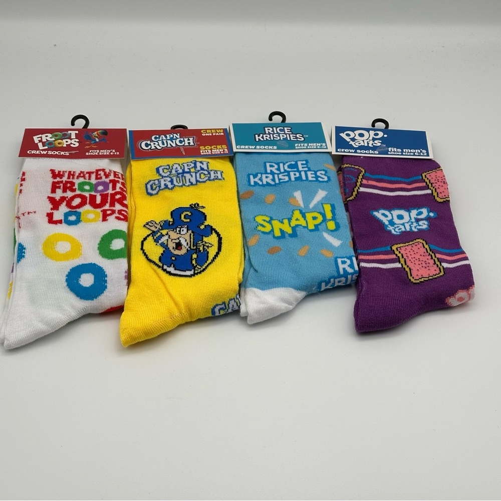Lot of 4 Crew Socks  Cap’n Crunch, Fruit Loops, Rice Crispies, Pop Tarts sz 6-12